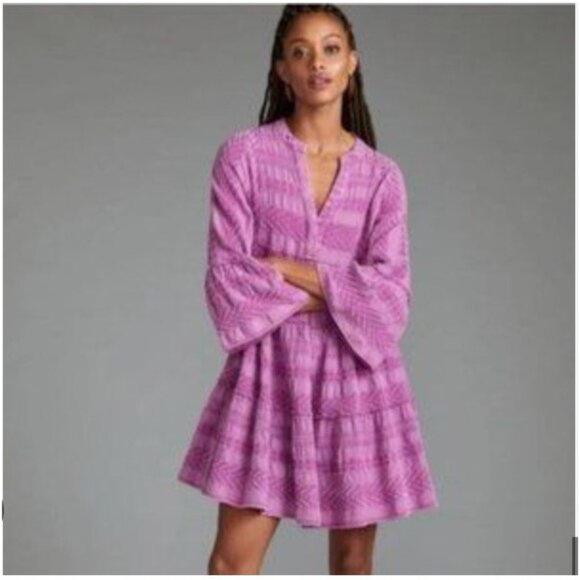 Devotion Twins Ella Dress Womens Extra Small Purple Boho Tiered Textured - Picture 1 of 5